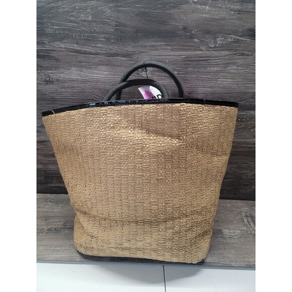 Bath&Bodyworks Straw Tote Bag With Black Handles Bow Detail Removable Strap Pink - Picture 2 of 8